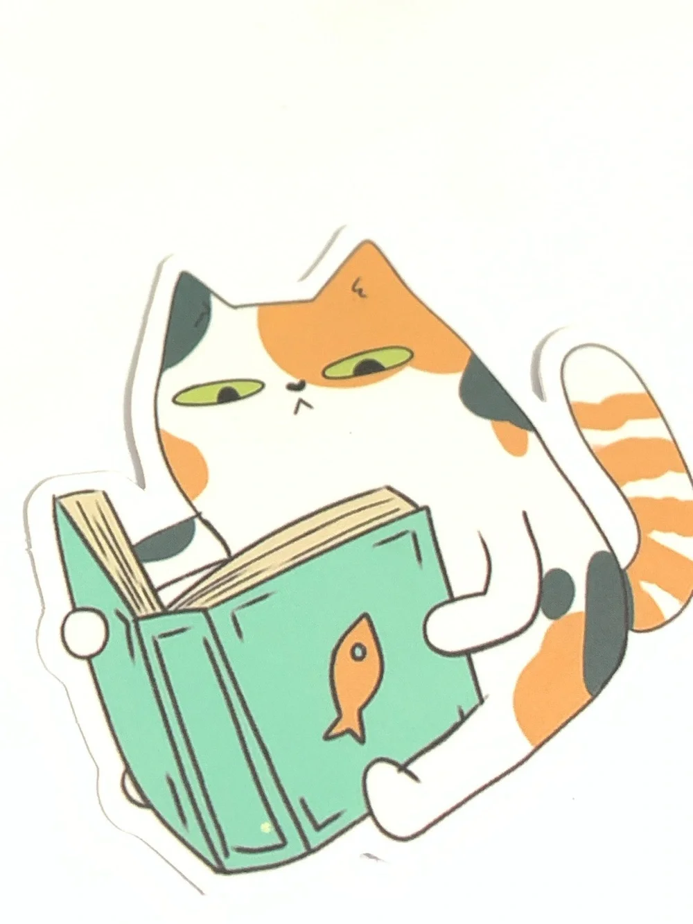 Cute Calico Cat Reading Vinyl Sticker